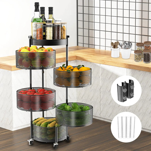 Amundo 5-Tier Rotating Fruit & Vegetable Storage Rack – Black