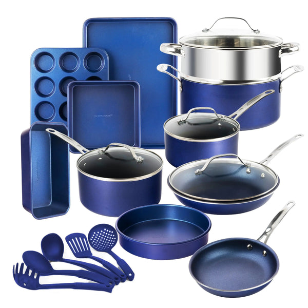 Blue 20-Piece Granite Nonstick Cookware Set