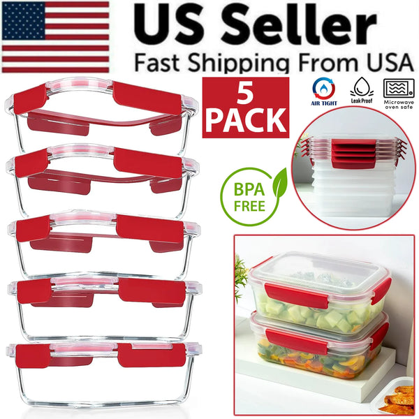 5-Pack Stackable Airtight Food Storage Containers