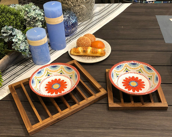 Acacia Wood Heat-Resistant Trivet Set – 2 Pieces