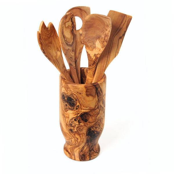 6-Piece Olive Wood Kitchen Utensil Set with Holder