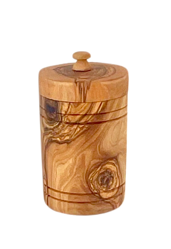 Hand-Carved Olive Wood Salt Keeper with Lid