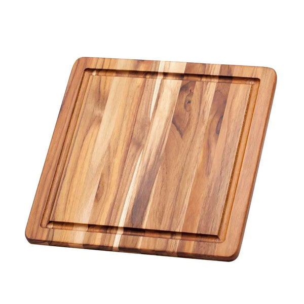 Square Teak Cutting Board with Juice Canal – 12”